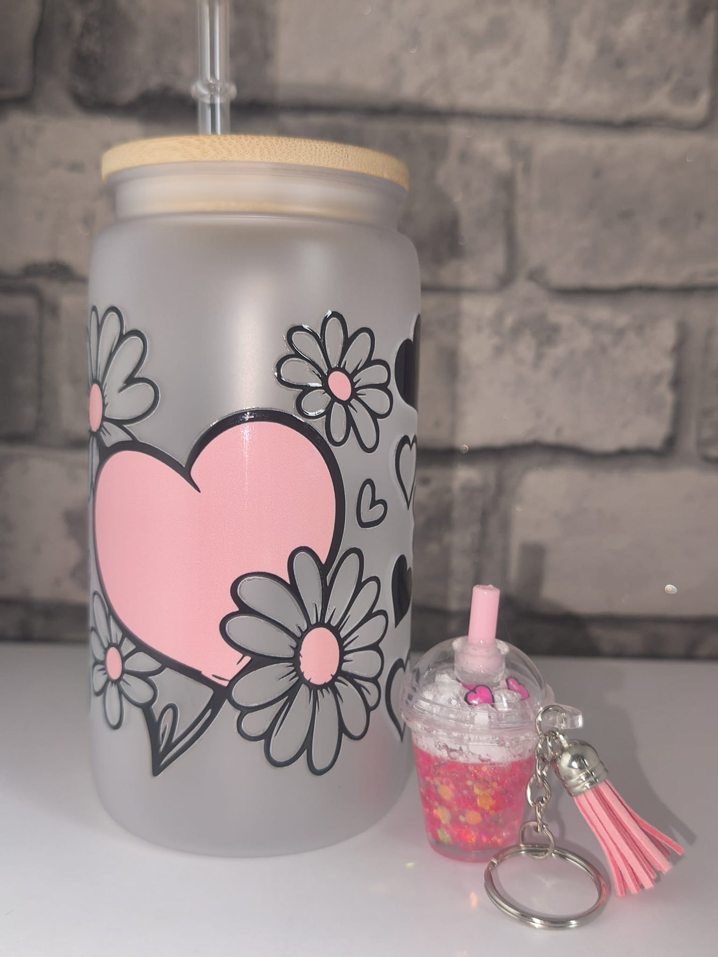 Bundle Muttertagsgeschenk| Kunststoffbecher mit UV Dtf Aufkleber inkl Strohhalm - Schlüsselanhänger |Art Nr 0401a