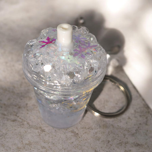 Mini Schlüsselanhänger im Snowglobe Design - Unikat - mit Quaste und Schlüsselring - Art Nr S030
