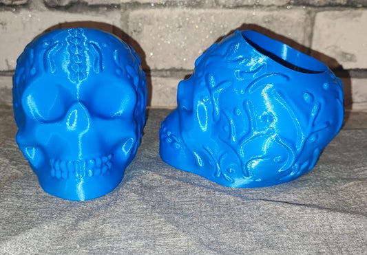 Art 0149 Deko Totenkopf | 3D-gedruckter Stiftehalter/behälter | 10cm Höhe & 13,5cm Tiefe | PLA blau Deko Home Geschenk Art 0149