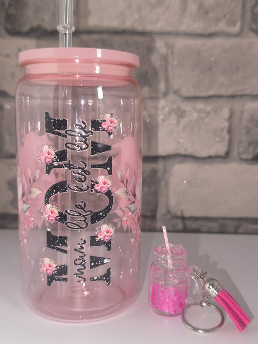 Bundle Muttertagsgeschenk| Kunststoffbecher mit UV Dtf Aufkleber inkl Strohhalm - Schlüsselanhänger |Art Nr 0401h