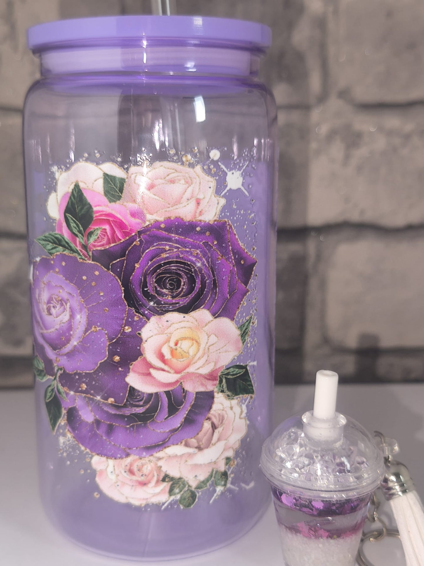 Bundle Muttertagsgeschenk| Kunststoffbecher mit UV Dtf Aufkleber inkl Strohhalm - Schlüsselanhänger |Art Nr 0401b