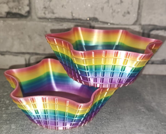 Art 0283 Deko Eiswaffel Schale - 2er Set| 3D-gedruckt | ca 13cm Durchmesser und 4,5cm hoch| PLA Regenbogen| Deko Home Geschenk