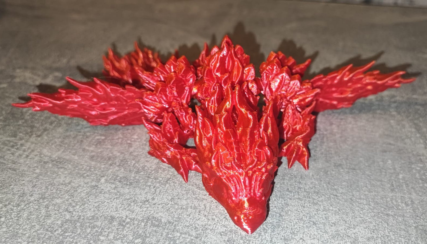 Art. 0183 Flexi Phoenix Drache | 3D-gedruckter beweglicher Drache | ca. 17,5 cm cm lang | PLA gold rot schimmernd Deko & Geschenk für Fantasy-Fans Art. 0183