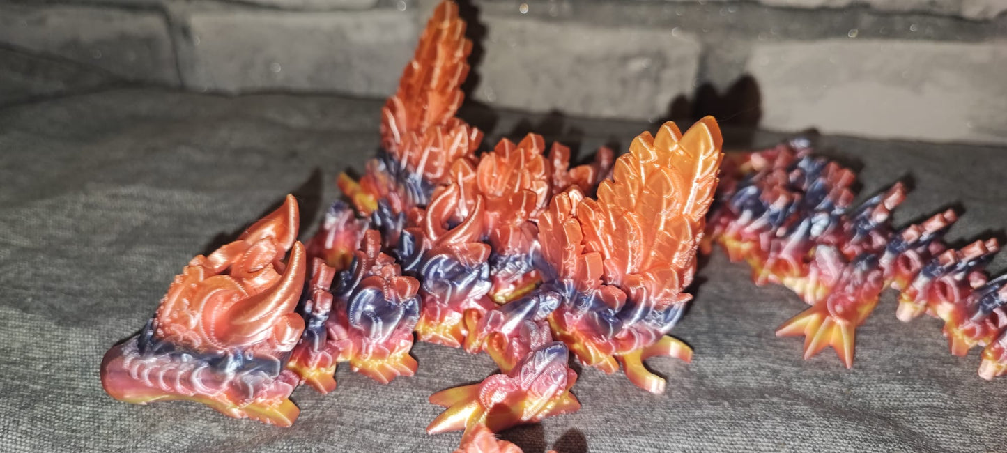 Art 0156 Flexi Mondflügel Drache | 3D-gedruckter beweglicher Drache | ca. 41,5 cm lang | PLA Regenbogen Deko & Geschenk für Fantasy-Fans Art 0156