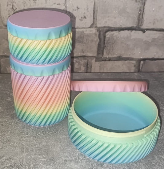 Art 0276 Deko Schraub Dosen 3er -Set | 3D-gedruckt |klein, mittel, groß flach Dose | PLA Regenbogen matt Deko Home Geschenk