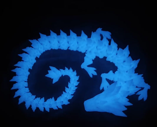Art 0170 Kristalldrache Drache | 3D-gedruckter beweglicher Drache | ca 47,5cm lang | PLA Nachtsleuchtend blau Deko & Geschenk für Fantasy-Fans Art 0170