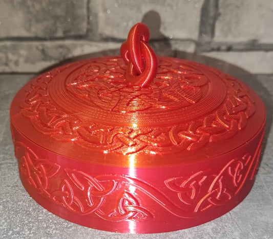 Art 0303 Dose mit Muster | 3D-gedruckt | ca 13cm Durchmesser und 8cm hoch| PLA rot gold schimmernd | Deko Home Geschenk