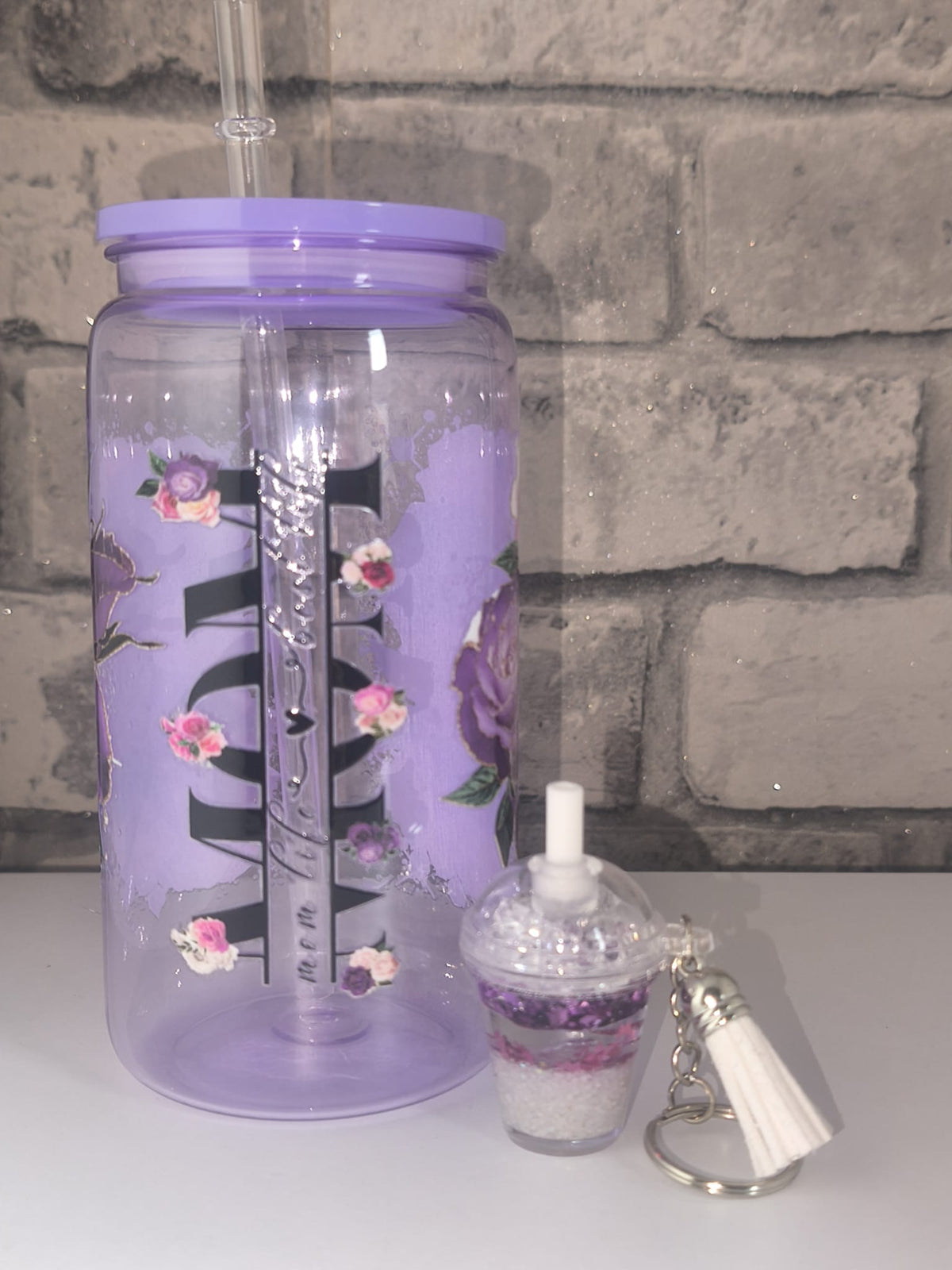 Bundle Muttertagsgeschenk| Kunststoffbecher mit UV Dtf Aufkleber inkl Strohhalm - Schlüsselanhänger |Art Nr 0401b
