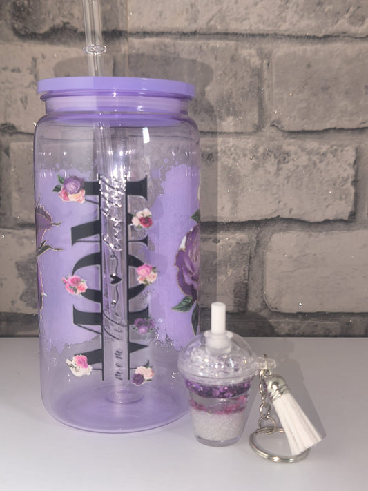 Bundle Muttertagsgeschenk| Kunststoffbecher mit UV Dtf Aufkleber inkl Strohhalm - Schlüsselanhänger |Art Nr 0401b