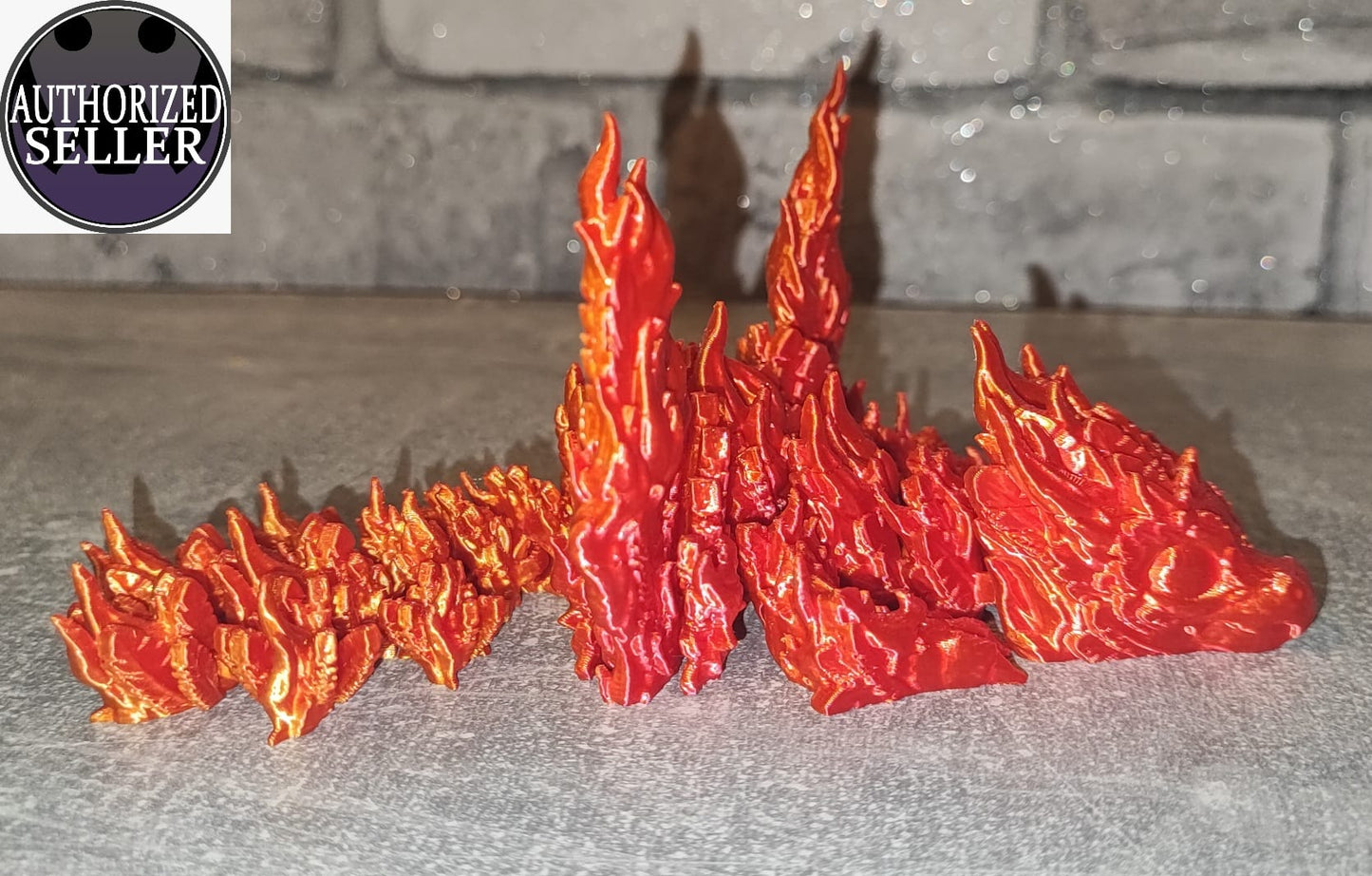 Art. 0183 Flexi Phoenix Drache | 3D-gedruckter beweglicher Drache | ca. 17,5 cm cm lang | PLA gold rot schimmernd Deko & Geschenk für Fantasy-Fans Art. 0183