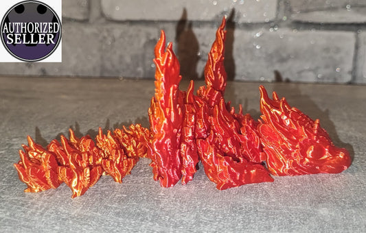 Art. 0183 Flexi Phoenix Drache | 3D-gedruckter beweglicher Drache | ca. 17,5 cm cm lang | PLA gold rot schimmernd Deko & Geschenk für Fantasy-Fans Art. 0183