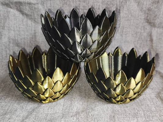 Art 0133 Drachenschuppen Teelichthalter| 3D-gedruckt| 5*8cm | PLA schwarz gold Seiden Deko Home Geschenk Art 0133