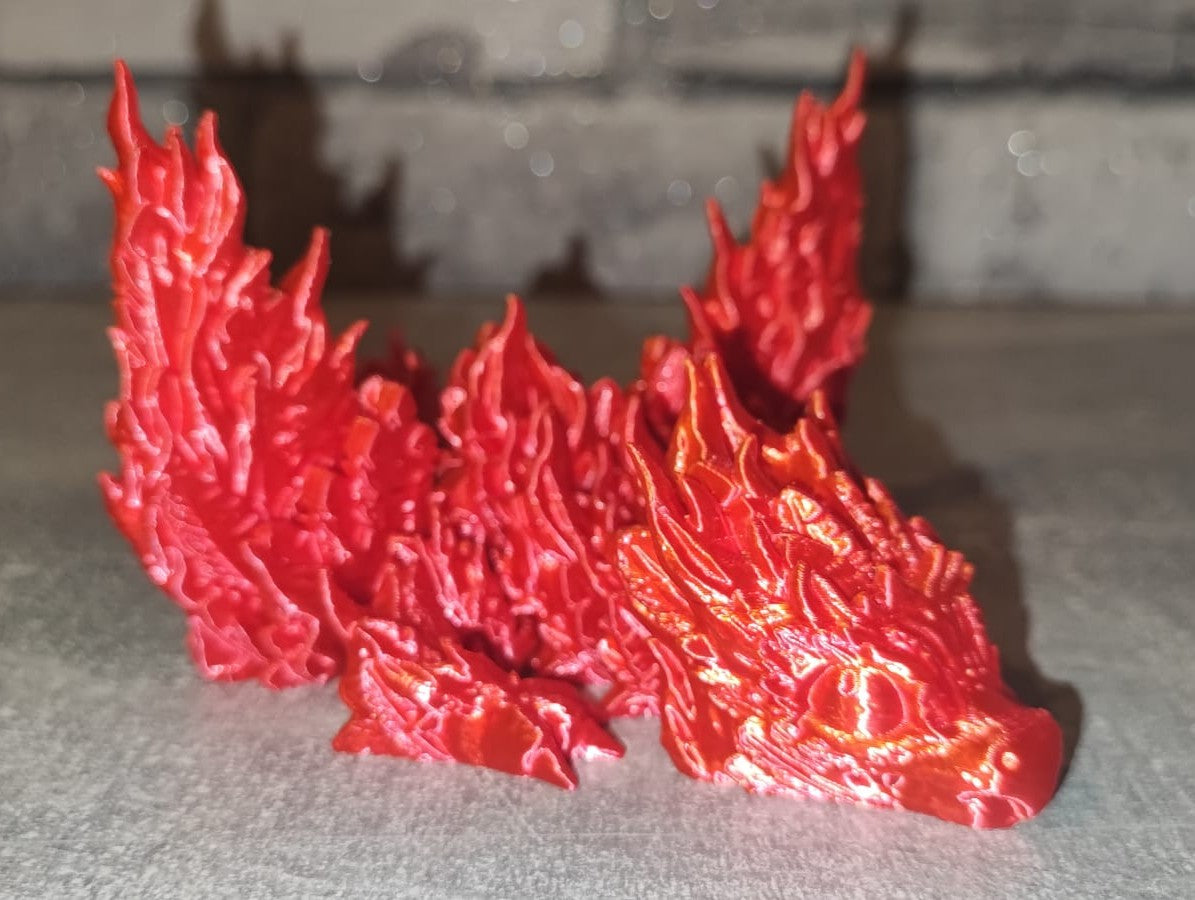 Art. 0183 Flexi Phoenix Drache | 3D-gedruckter beweglicher Drache | ca. 17,5 cm cm lang | PLA gold rot schimmernd Deko & Geschenk für Fantasy-Fans Art. 0183