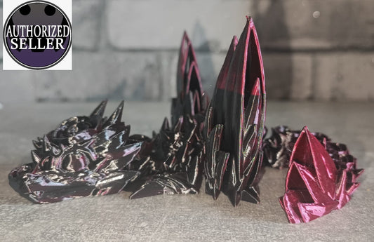 Art 0207 Flexi Rosendrache| 3D-gedruckter beweglicher Drache | ca. 22 cm lang Flügelspannweite 20cm | PLA Rose Red Schwarz Deko & Geschenk für Fantasy-Fans