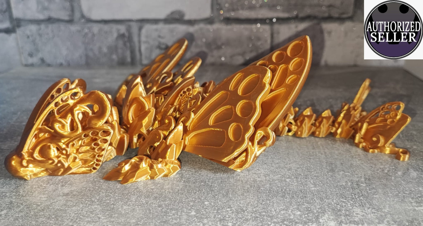 Art. 0197 Großer Schmetterlings Drache| 3D-gedruckter beweglicher Drache | 31 cm lang | PLA Silk Deko & Geschenk für Fantasy-Fans Art. 0197