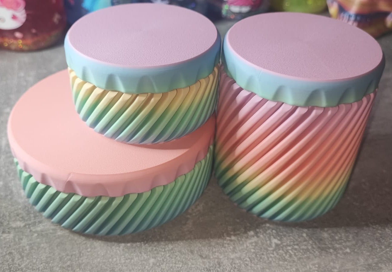 Art 0276 Deko Schraub Dosen 3er -Set | 3D-gedruckt |klein, mittel, groß flach Dose | PLA Regenbogen matt Deko Home Geschenk
