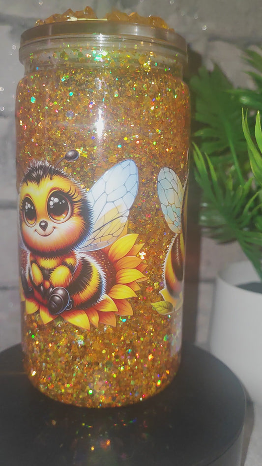 Glitzer mit UV Dtf Aufkleber inkl Strohhalm Kunststoff Bienen
