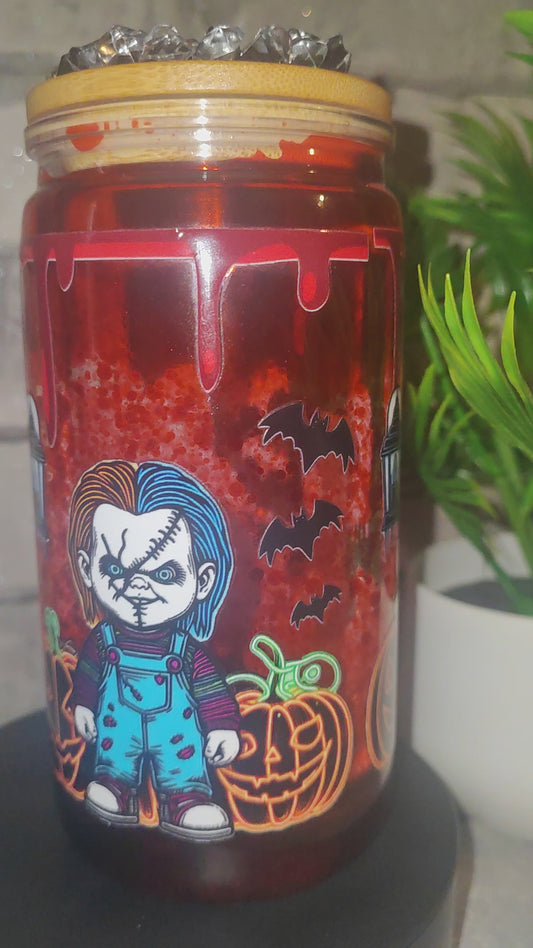 Lava Kunst Blut Becher Halloween - Kunststoff mit UV Dtf Aufkleber inkl Strohhalm