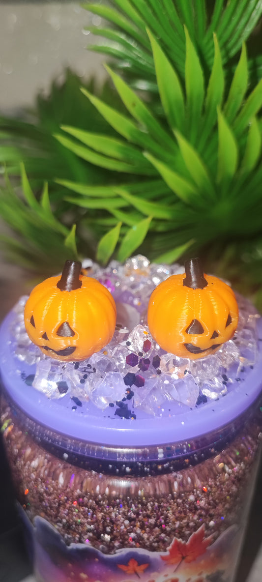 Glitzer Becher Halloween mit 3D Druck Kürbis, Eiswürfeln mit UV Dtf Aufkleber inkl Strohhalm