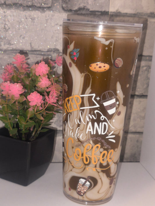 Großer Lava Becher Coffee mit UV Dtf Aufkleber inkl Strohhalm Kunststoff