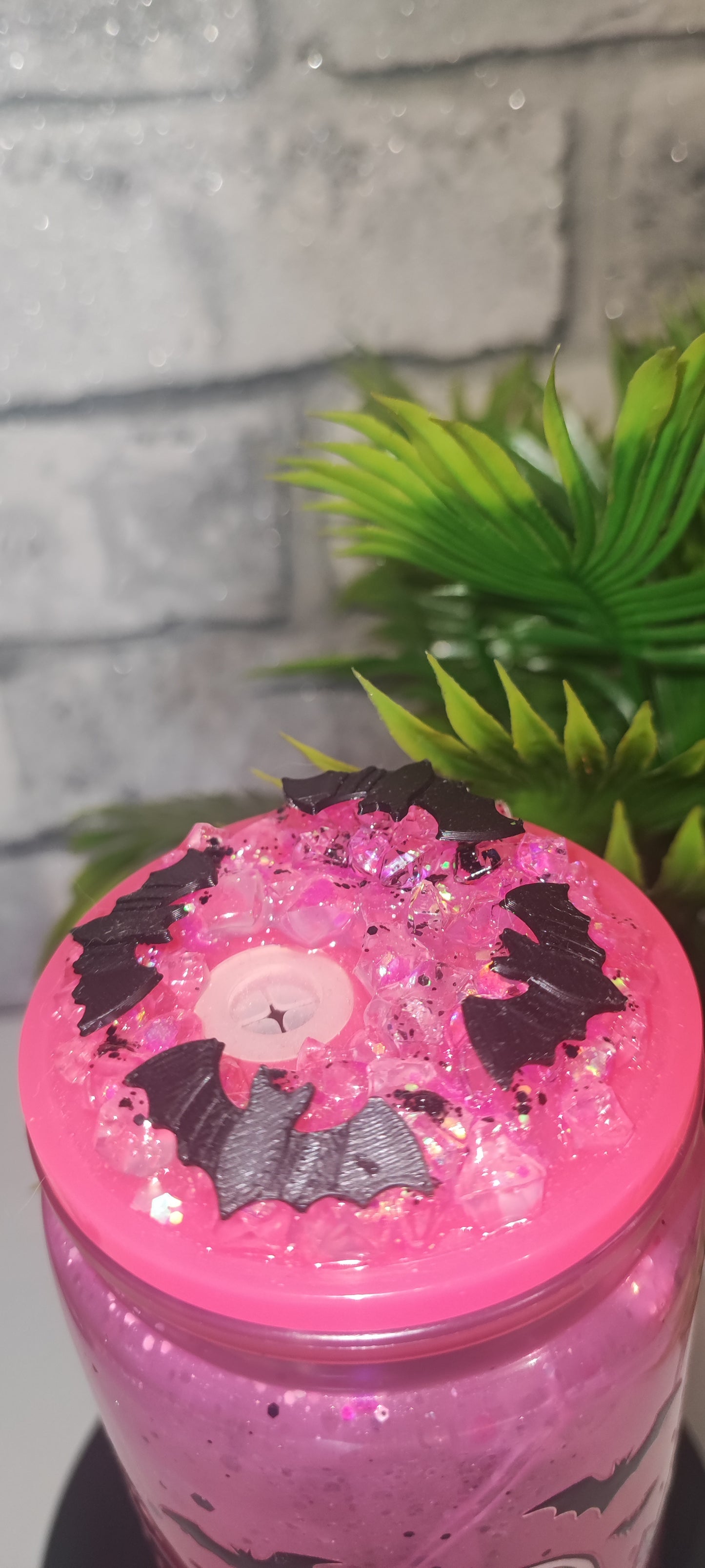 Lava Becher mit UV Dtf Aufkleber inkl Strohhalm Kunststoff pink mit Deko Deckel