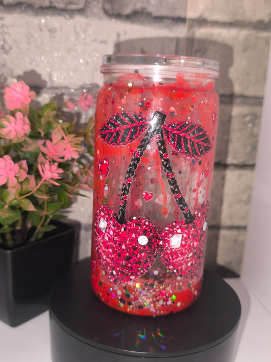 Lava Becher mit UV Dtf Aufkleber inkl Strohhalm Kunststoff - Kirschen
