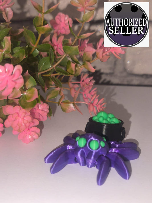 Art 0377 Flexi Hexenkessel Spinne| 3D-gedruckt| ca 7,5*5cm breit | PLA schwarz lila grün Deko & Geschenk für Fantasy-Fans