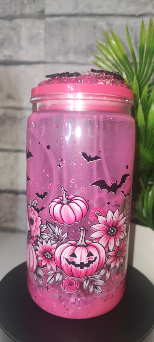 Lava Becher mit UV Dtf Aufkleber inkl Strohhalm Kunststoff pink mit Deko Deckel