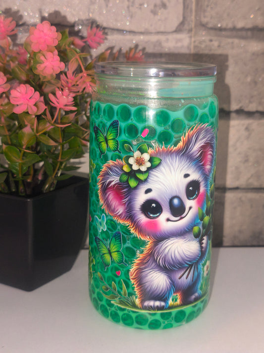 Wasserperlen Becher mit UV Dtf Aufkleber Koala inkl Strohhalm Kunststoff