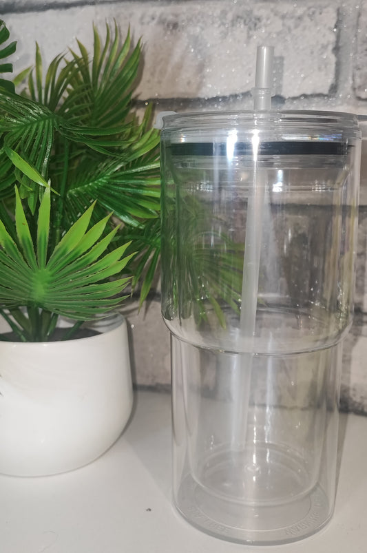 Individueller Becher mit UV Dtf Aufkleber inkl Strohhalm Kunststoff ca 18cm Höhe