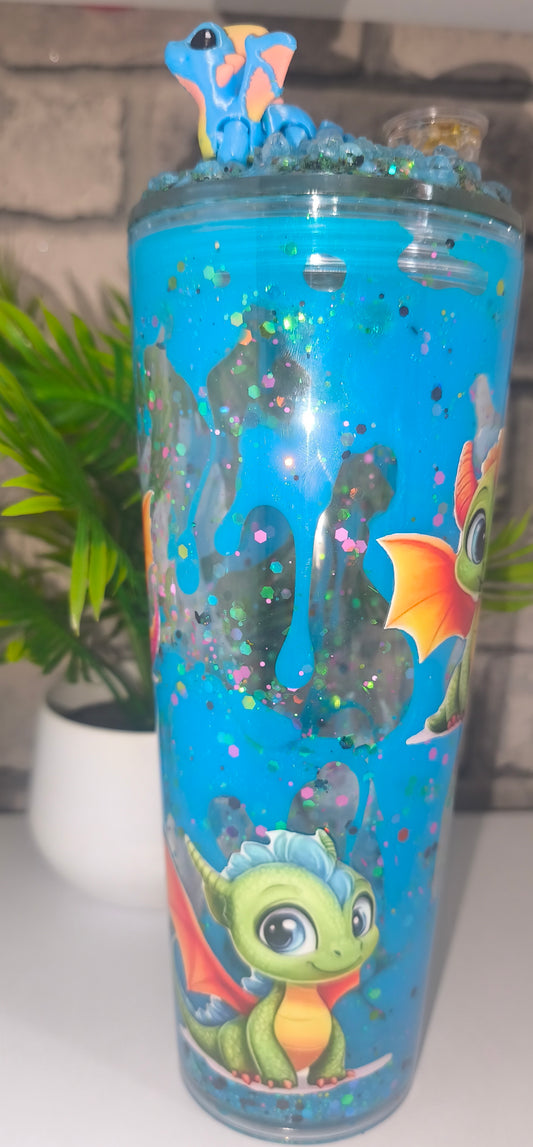 Großer Lava Becher mit UV Dtf Aufkleber inkl Strohhalm Kunststoff 3D Druck Deckel Dino