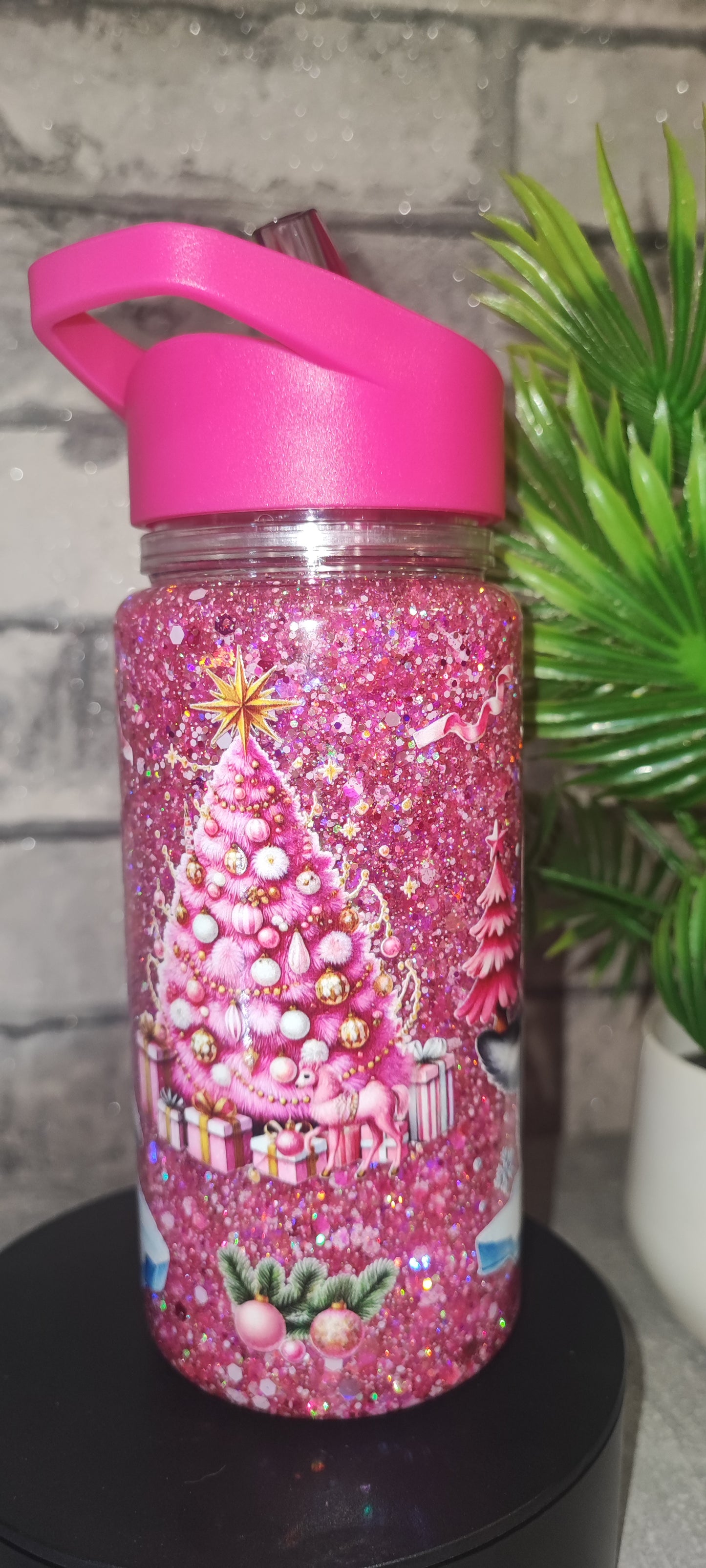 Glitzer Kinderflasche mit UV Dtf Aufkleber - Kunststoff Pinguin