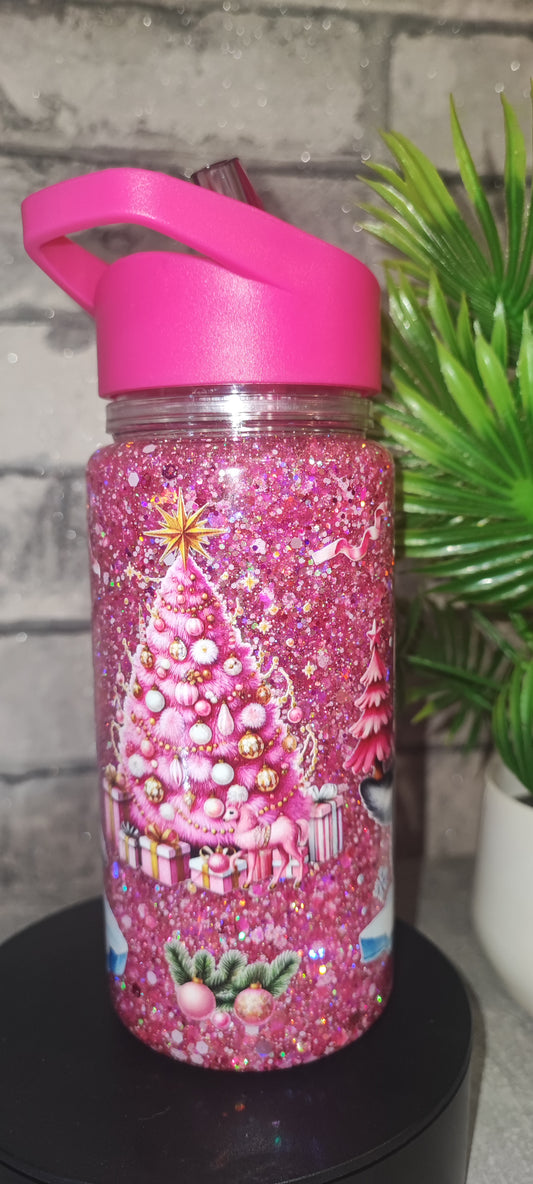 Glitzer kleine Flasche mit UV Dtf Aufkleber - Kunststoff Pinguin