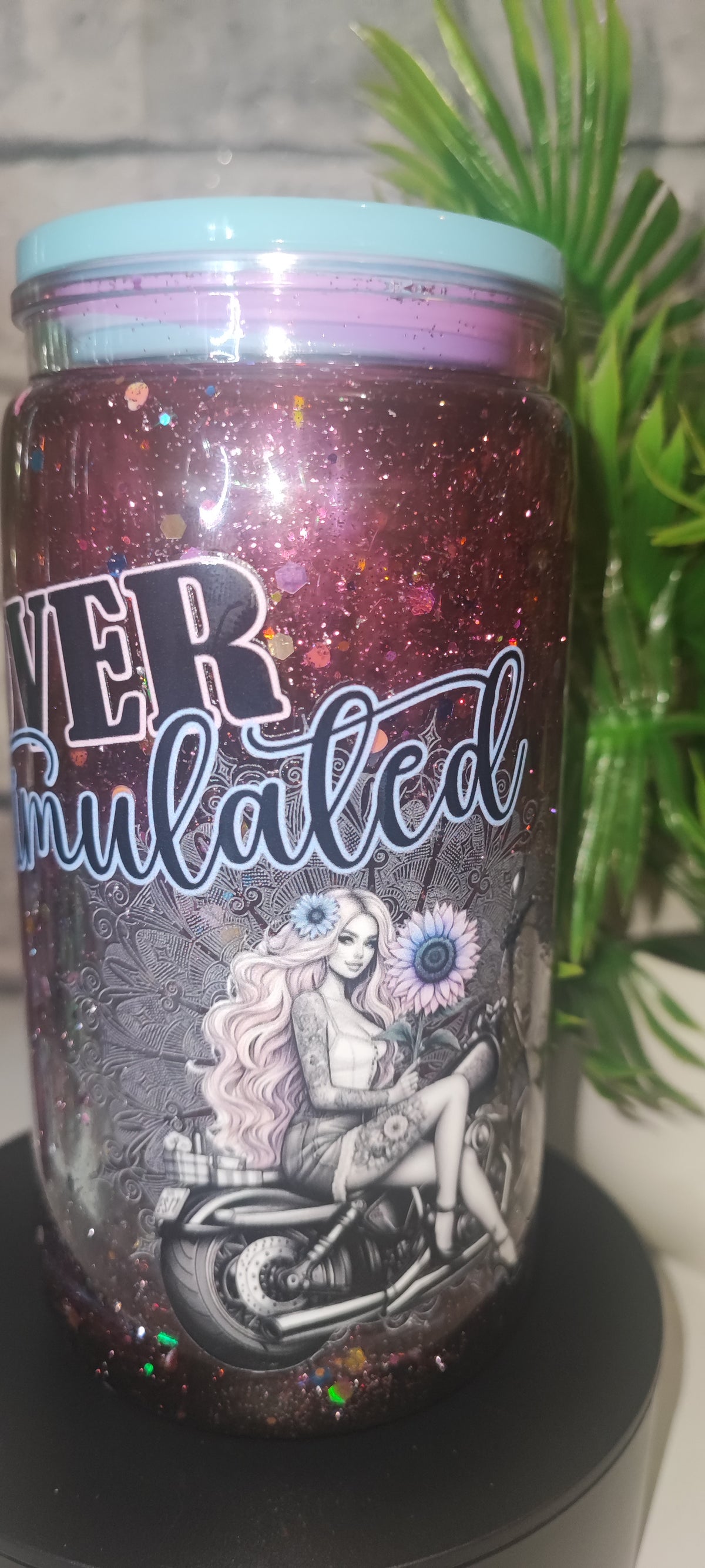 Lava Becher mit UV Dtf Aufkleber inkl Strohhalm Kunststoff