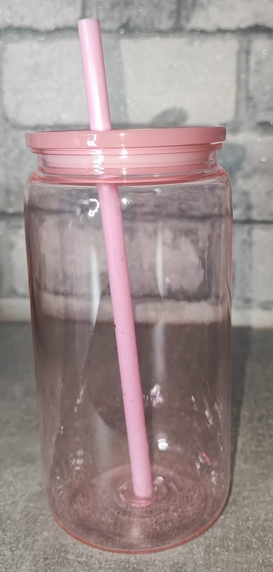 Farbiger Kunststoff Becher mit Strohhalm und UV Dtf Aufkleber - farbiger Deckel