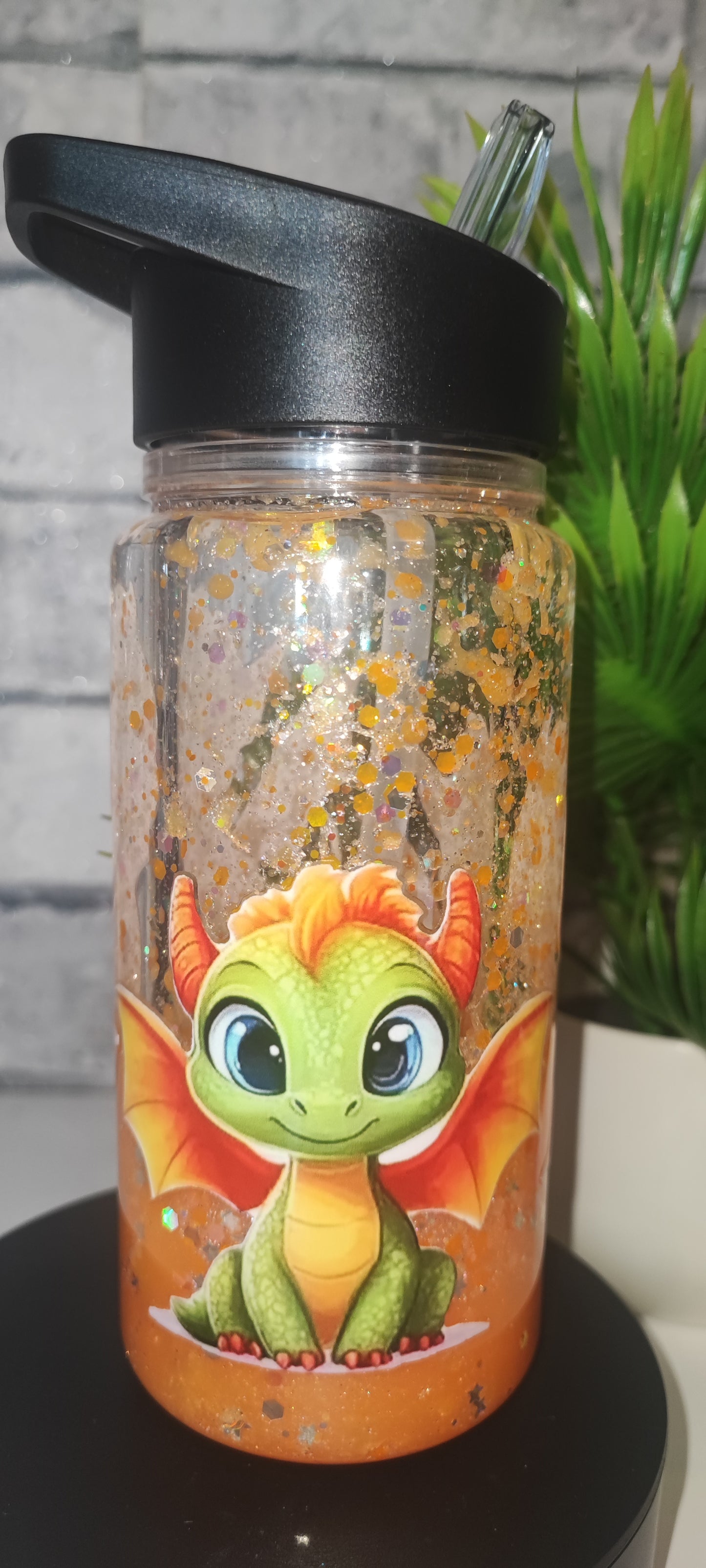 Kleine Flasche Lava Orange mit UV Dtf Aufkleber