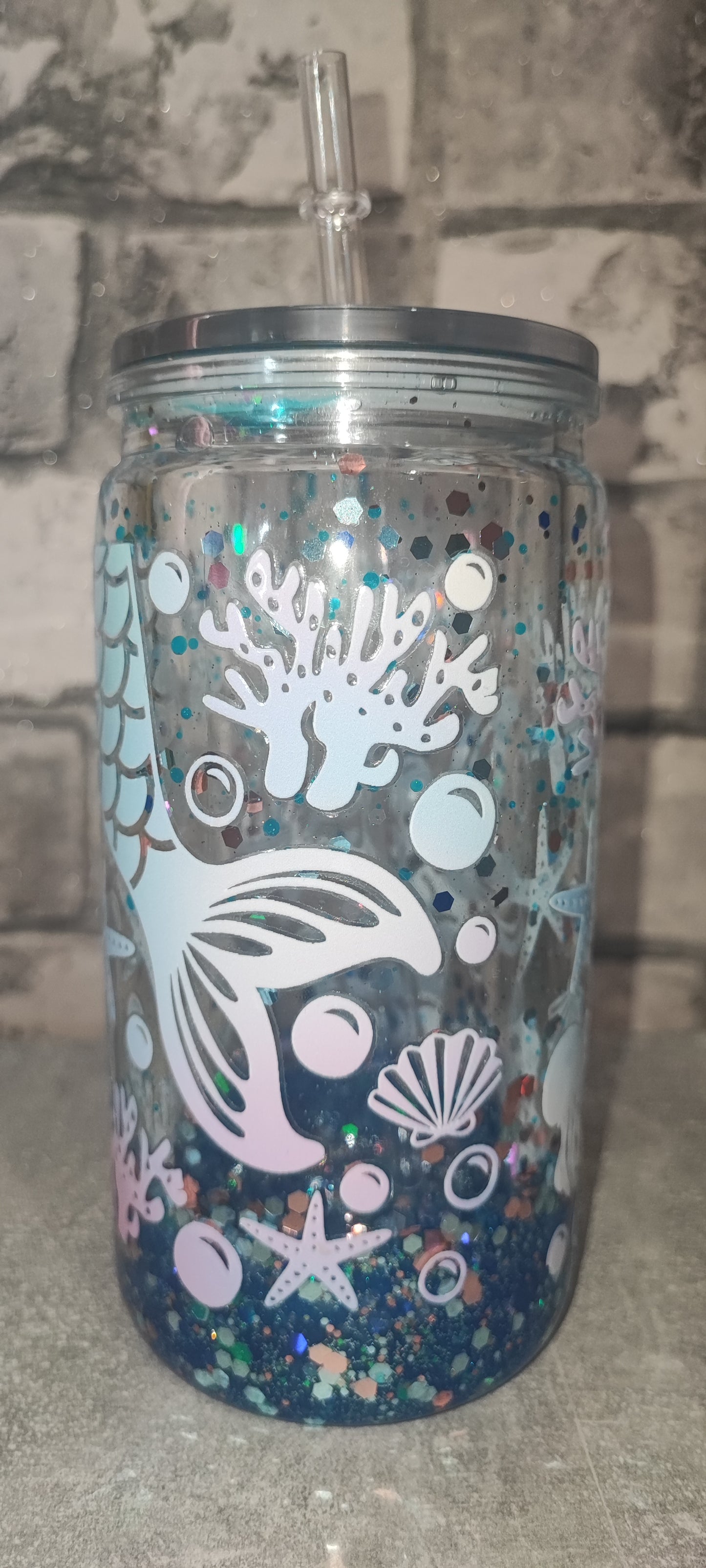Lava Becher mit Deko Deckel inkl Strohhalm - Kunststoff - Meerjungfrau