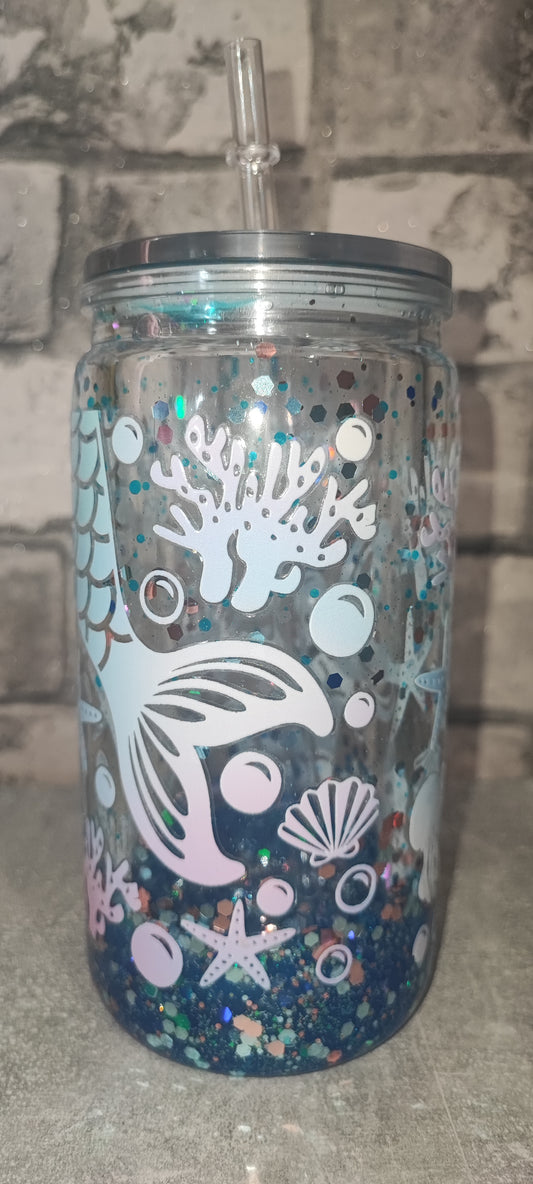 Lava Becher mit Deko Deckel inkl Strohhalm - Kunststoff - Meerjungfrau