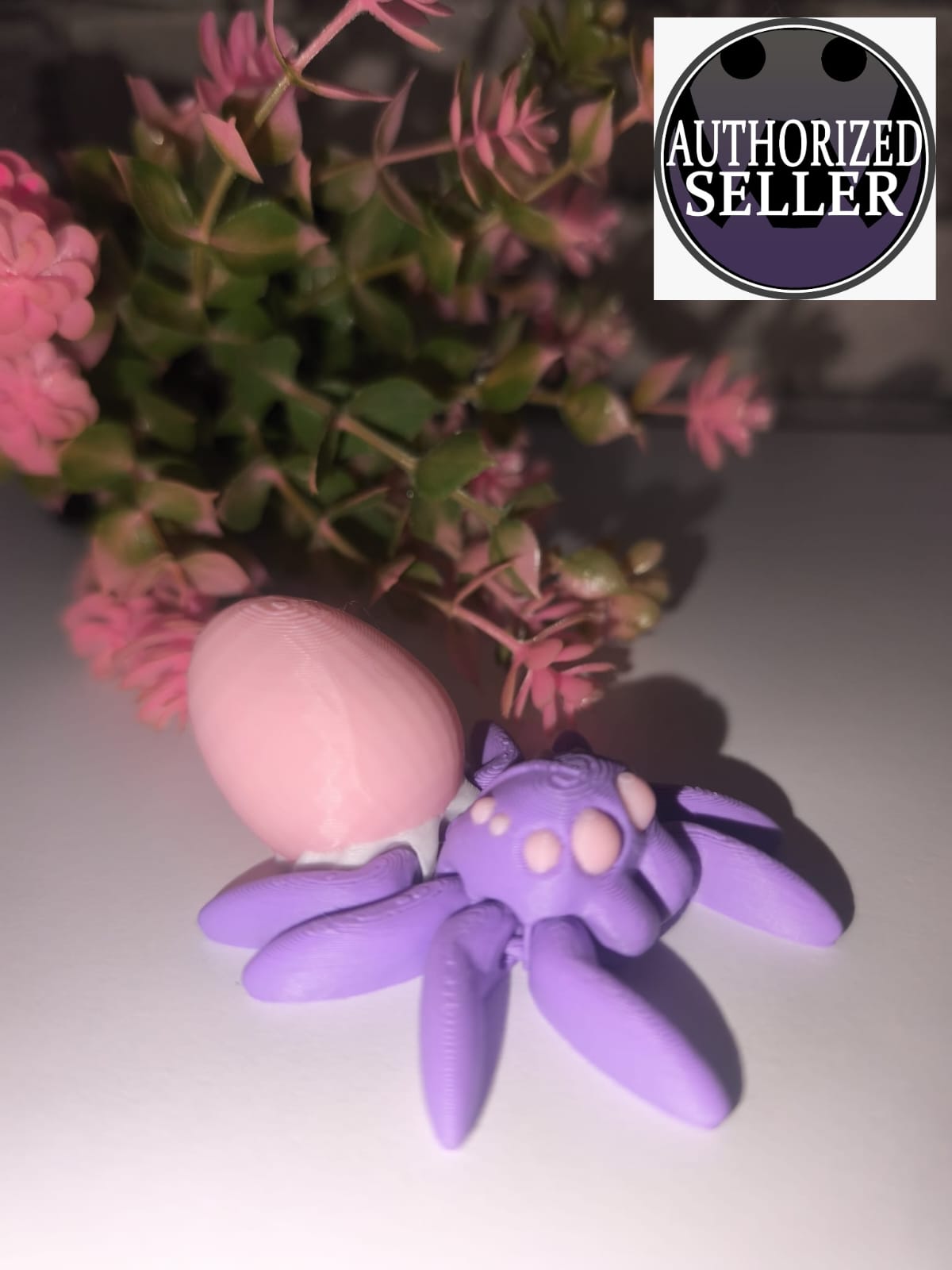 Art 0385 Flexi Osterei Spinne| 3D-gedruckt| ca 7,5*5cm breit | PLA Flieder rosa Deko & Geschenk für Fantasy-Fans