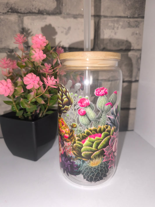 Kunststoff Becher mit UV Dtf Aufkleber inkl Strohhalm Kunststoff - Pflanzen