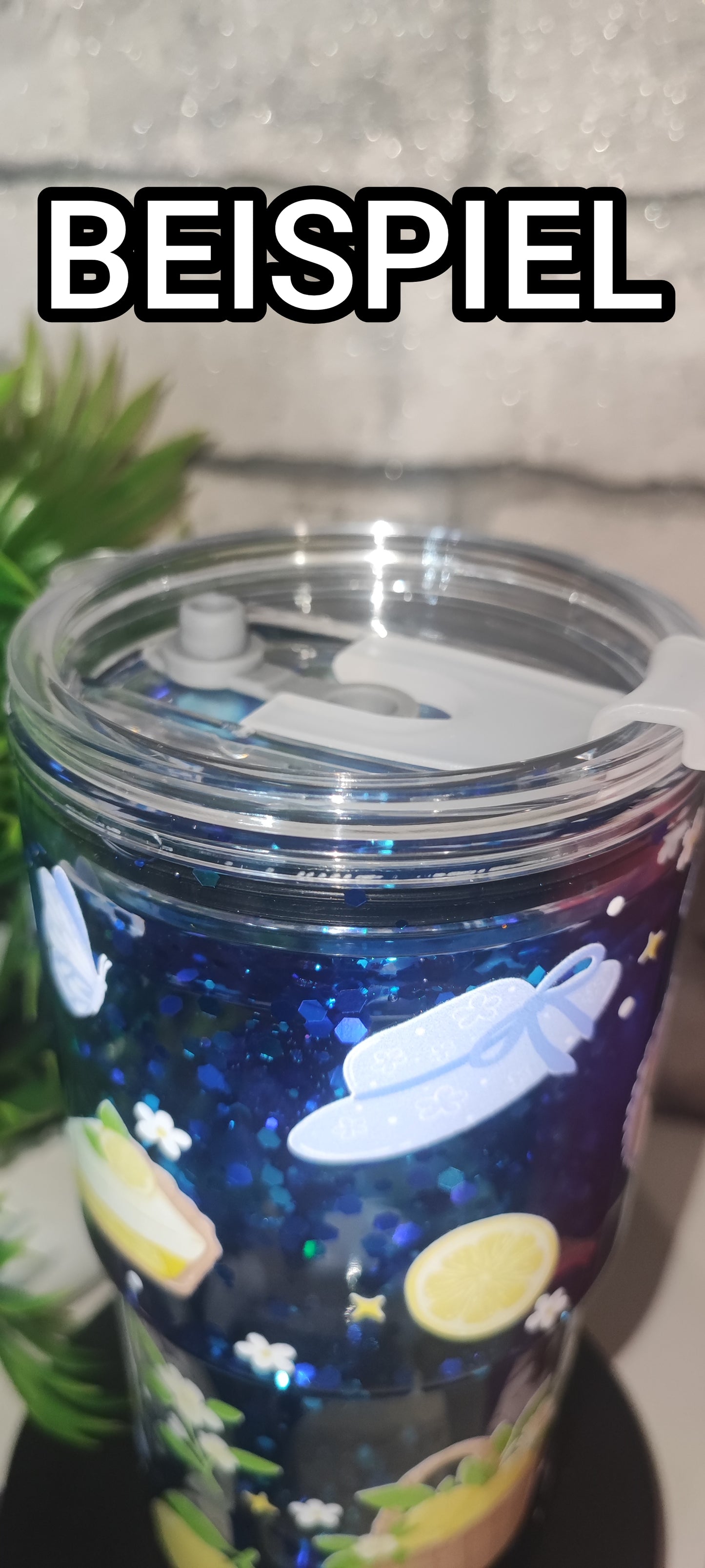 Individueller Becher mit UV Dtf Aufkleber inkl Strohhalm Kunststoff ca 18cm Höhe