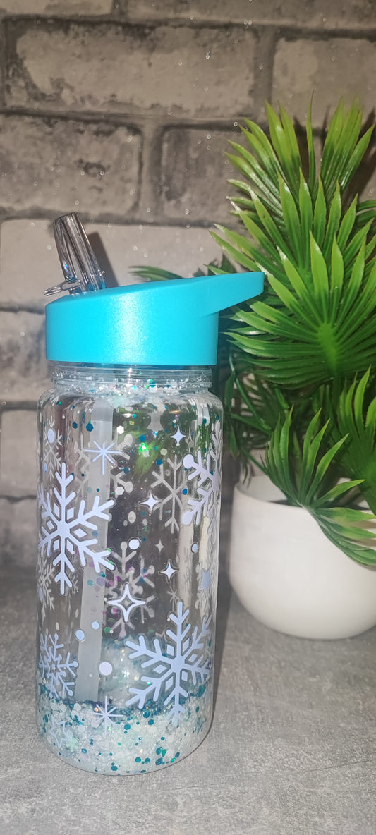 Kinderflasche mit "Lava" Effekt Svhee, Schneeflocken inkl UV Dtf Aufkleber