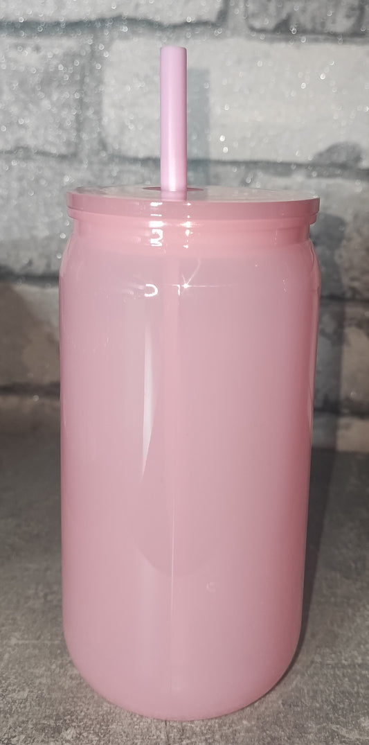 Farbiger Kunststoff Becher mit Strohhalm und UV Dtf Aufkleber - farbiger Deckel