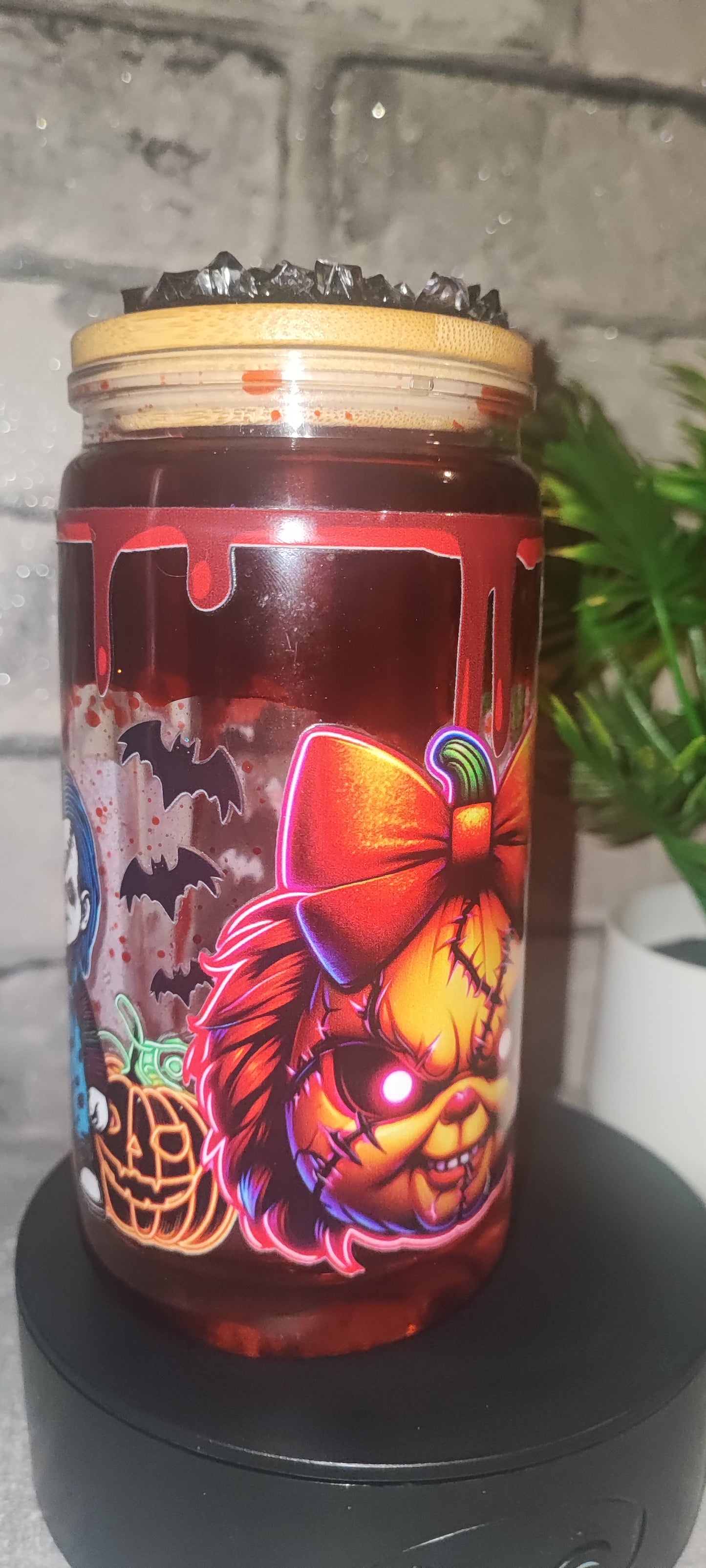 Lava Kunst Blut Becher Halloween - Kunststoff mit UV Dtf Aufkleber inkl Strohhalm