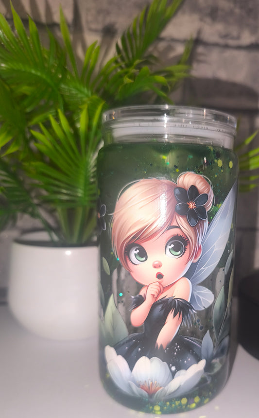 Lava Becher mit Fee UV Dtf Aufkleber inkl Strohhalm Kunststoff Deckel transparent
