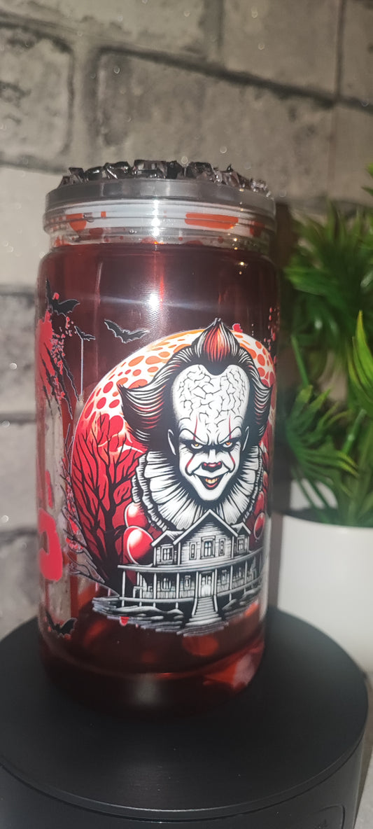 Halloween Becher mit Kunst Blut Lava Effekt mit UV Dtf Aufkleber inkl Strohhalm - Kunststoff