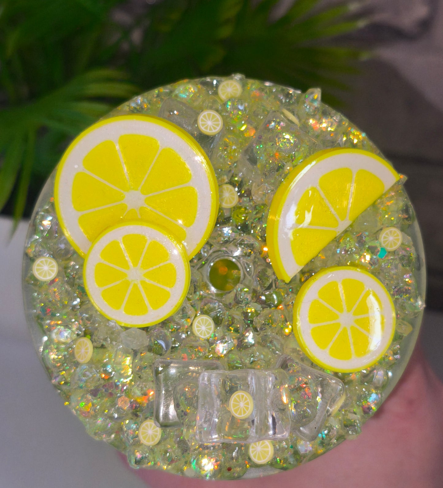 Großer neongelber Zitronen Lava Becher mit UV Dtf Aufkleber inkl Strohhalm Kunststoff 3D Druck Deckel