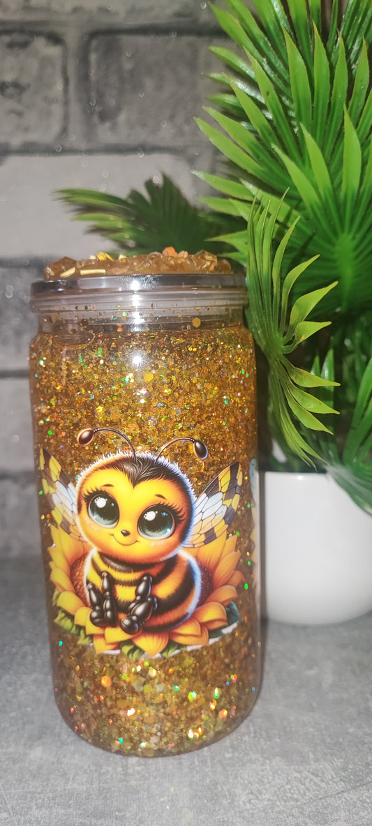Glitzer mit UV Dtf Aufkleber inkl Strohhalm Kunststoff Bienen