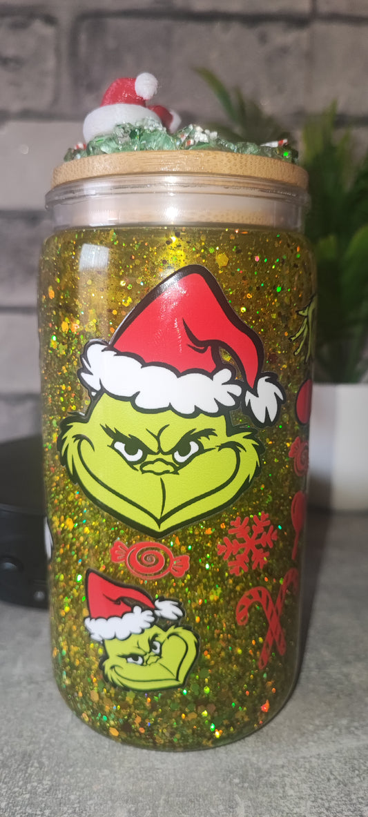 Glitzer Becher mit UV Dtf Aufkleber inkl Strohhalm Kunststoff mit Deko Deckel 3D Druck
