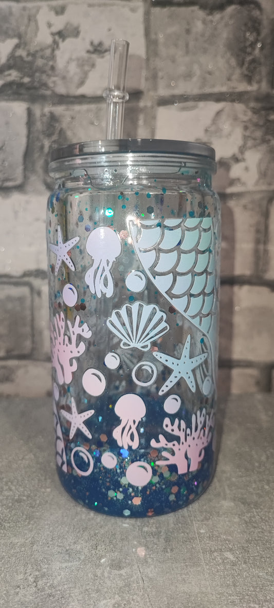 Lava Becher mit Deko Deckel inkl Strohhalm - Kunststoff - Meerjungfrau